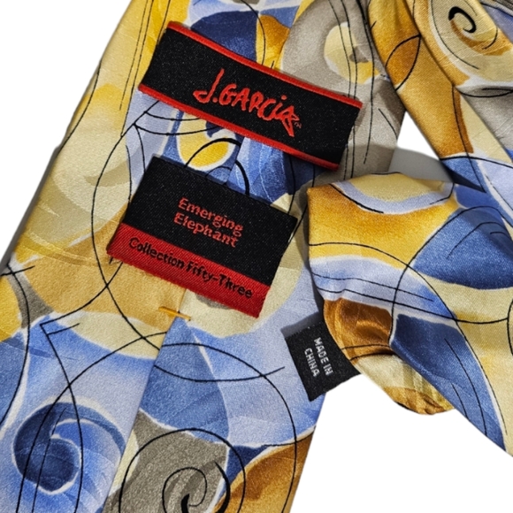 J. GARCIA Yellow/Blue Art Silk DESIGNER Tie - Picture 3 of 4